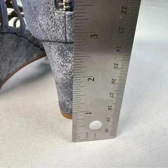 Donald J Pliner Womens 8.5 Wedge Sandal Metallic Blue Gray Strappy Cage 9.5 NEW - Picture 8 of 12